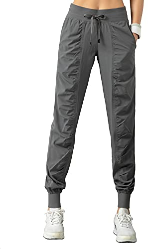 TOPLAZA Pantalones Verano Mujer Cintura Elástica Plisado Talle Alto con Bolsillos Cordones, Gris, L