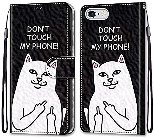 nancencen Kompatibel mit iPhone 6 / iPhone 6s Handyhülle, Flip Cover Schutzhülle (Anti-Fall) Kartenschlitz Portemonnaie Stil - Cartoon Katze