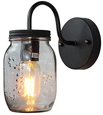 Wmdtr LED Vintage Wall Lights Interior Antique Mason Jar Glass Shade Retro Wall Lamp E27 Bed Porch Bedroom Living Room Industrial Decorative Lighting, Wall Lamp Fixture