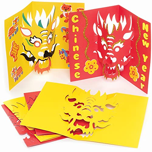 Baker Ross Chinesischer Drache Pop Out Karten - 10er Pack, Chinesisches Neujahr Basteln für Kinder (FC127), sortiert