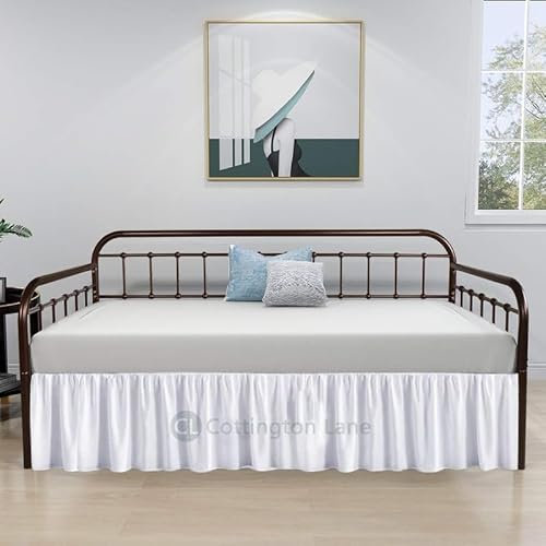 Tagesbett-Rock mit geteilten Ecken, Twin – Tagesbett, Staubrüschen, Geteilte Ecken, 53,3 cm Länge – Bettröcke für Tagesbetten – Mikrofaser-Bett-Sofa Tagesbettrock für Wohnzimmer Gästezimmer – weißer