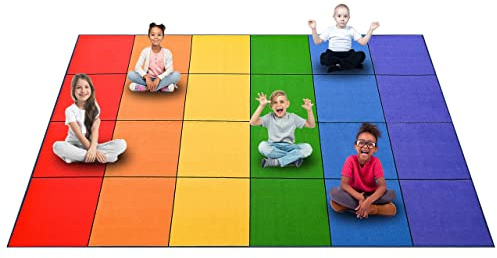 Booooom Jackson Rainbow Colorful Seating Classroom Rug for Kids Room Seating Décor, 7'54''x13'12'' Large Preschool Carpet Seating Rug for Teaching and Playroom, Non-Slip Rubber Backing