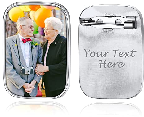 Custom4U Edelstahl Brosche Anstecker Personalisierte Foto Broschen Clip mit Gravur Memorial Anhänger Brautstrauß Hochzeitsbouquet Pin DIY Ansteckbrosche für Damen Frauen