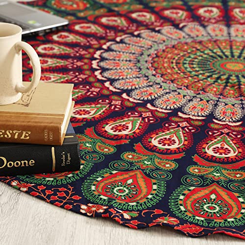 Popular Handicrafts Runder Wandteppich, indisches Mandala, rund, Rund, Strandtuch, Wandbehang, Hippie, Boho, , Baumwolle, Tischdecke, rundes Yoga-Bettlaken, 127 cm