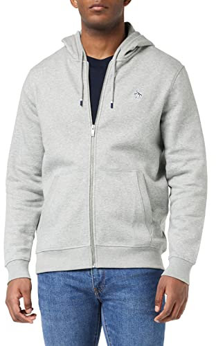 Original Penguin Herren L/S Sticker Pete Full Zip Fleece Hoodie Kapuzenpullover, Rain Heather, S