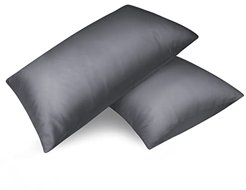 Fittia 2er-Set Satin Kissenbezug Premium Kopfkissenbezug Kissenhülle Haar- und Hautpflege Seidig mit Reißverschluss, Dunkelgrau, 50x75cm
