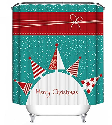 Skcess Duschvorhang Waschbar Blau Verrotten, Polyester Duschvorhang Wasserdicht Merry Christmas Duschvorhang Antischimmel 150x180CM