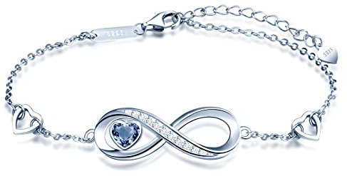 Silber 925 Damen Armband - Glänzendes Accessoire - Eleganter Schmuck für Damen und Mädchen - Einstellbare Länge - Herz mit Kristallen - Infinity Unendlichkeits-Symbol - Kommt mit Geschenkbox