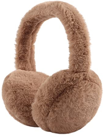 Pesaat Fluffy Ear Muff for Women Plush Foldable Earmuffs Kids Winter Earmuffs Girls Boys Cold Weather Ear Warmer, Coffee, One size