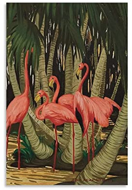 QITEX Bilder Wanddeko Tropische Hölzer Rosa Flamingo Poster Everglades Park Flamingo Tier Poster Leinwand Wand Bilder Kunstdruckee für Wanddekoration Raum Wanddekor 40x60cm (Ungerahmt)