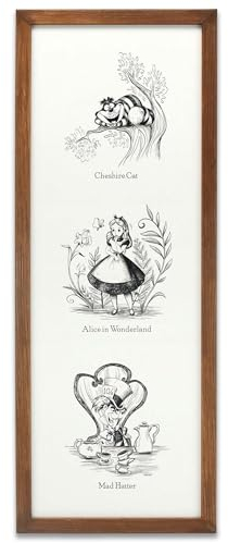 Open Road Brands Disney Alice im Wunderland Storybook Gerahmte Holzwanddekoration – Schwarz und Weiß Alice im Wunderland Wandkunst für Kinderzimmer, Spielzimmer oder Kinderzimmer