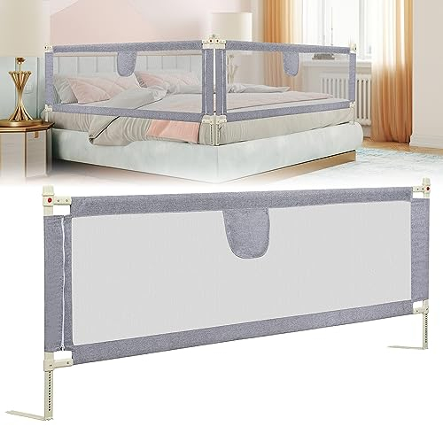 Joparri 200cm Bettgitter für Kinder, Bettschutzgitter Höhenverstellbar von 64-96cm, Rausfallschutz Bett, Kinderbettgitter, Einfach zu Montieren, Grau