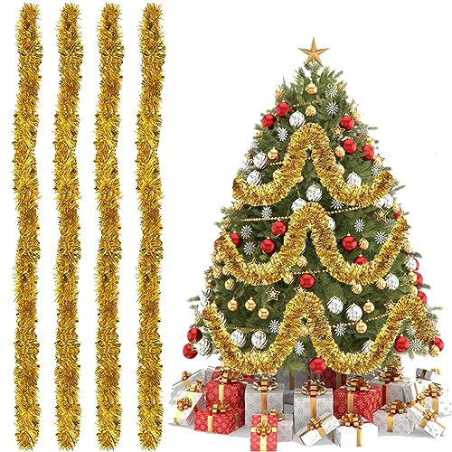 Metallico Ghirlanda di Tinsel, Natale Tinsel Ghirlanda, Festoni Albero di Natale, Per la decorazione dell'albero di Natale all'interno e all'aperto, Natale, compleanno, festa, vacanza, Oro