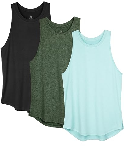 icyzone Damen Sport Tank Top Racerback Fitness Laufen Shirt Sport Oberteile Yoga Gym Top, 3er Pack (XL, Solid Black/Dark Green/Aqua)