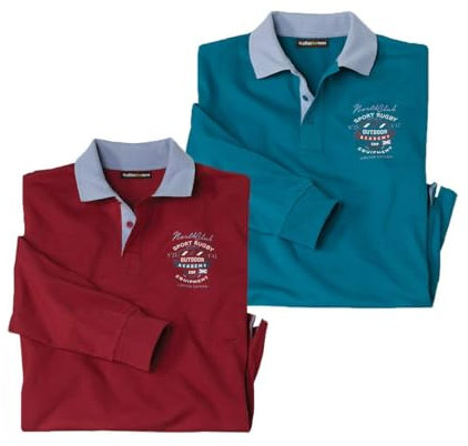 ATLAS FOR MEN - Pack of 2 Rugby-Style Polo Shirts - XXL Burgundy, Blue