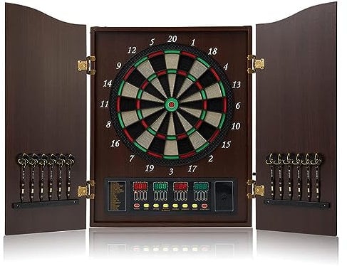 VACSAX Electronic Dart Board, Dart Board, Decorative Dart Board Cabinet Set, with Integrated Scoreb, Dartboard and Cabinet, Electric Digital Dart Boards, for Family Game Rooms, Apricot