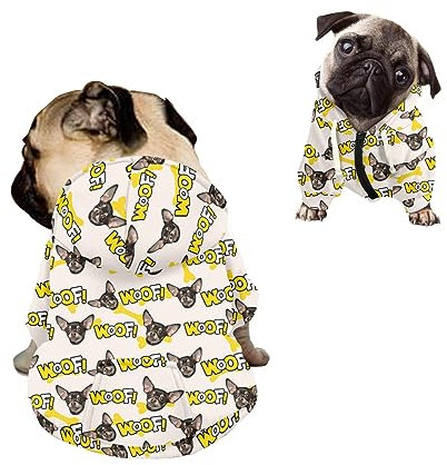 Kuiaobaty Hundepullover mit Chihuahua-Aufdruck für kleine Hunde, mit Kapuze – Haustier-Sweatshirt, Pullover für mittelgroße und große Hunde