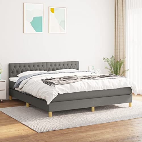 KOIECETA Boxspringbett mit Matratze Dunkelgrau 180x200 cm Stoff