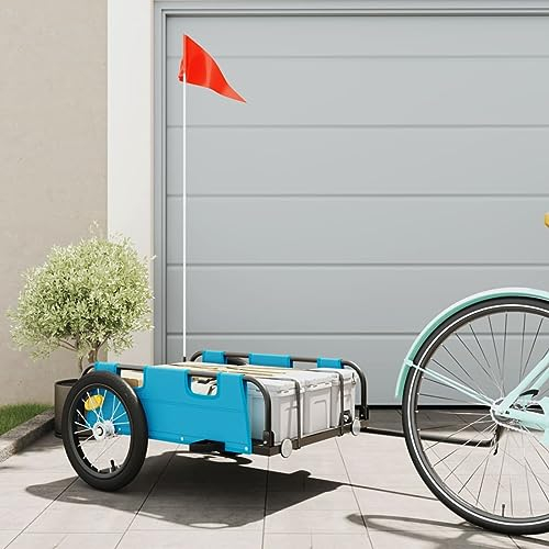 ZEYUAN Fahrradanhänger Blau Oxford-Gewebe und Eisen, Fahrrad Anhänger, Lastenanhänger, Handwagen, Fahrrad-lastenanhänger, Lastenfahrrad 94170