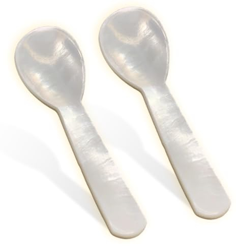 KSJEHW 2 piezas Cucharas de caviar hechas a mano, cuchara de caviar de Mango redondo, Cucharas de caviar madreperla cuchara de caviar con mango redondo(7cm)