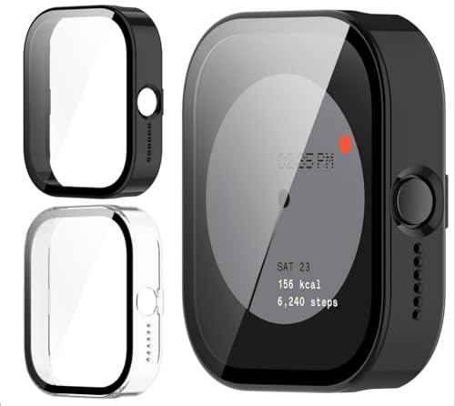 GIOPUEY [2 Stück Hülle Kompatibel mit CMF by Nothing Watch Pro/CMF Watch Pro, Glasschutzfolie + Hartplastikrahmen, 360° Rundumschutz, CMF by Nothing Watch Pro Cover - Black+Transparent