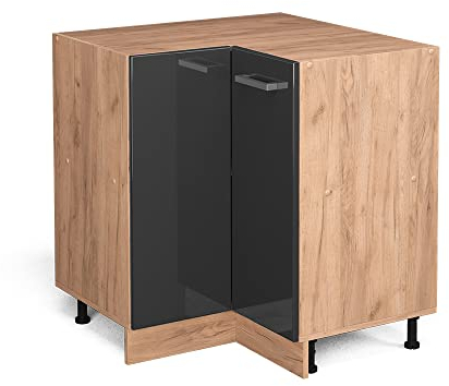 Vicco Eckunterschrank R-Line, Anthrazit Hochglanz/Goldkraft Eiche, 75.6 cm, AP Eiche