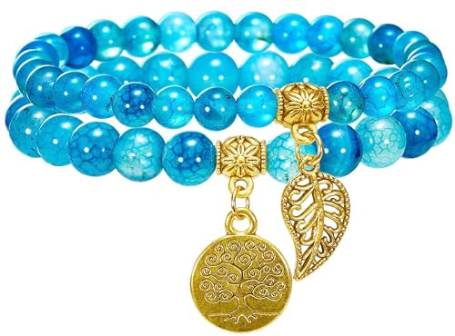 Bivei 7 Chakra Armband Echte Steine, Edelstein Armband Damen,Kristall Naturstein Yoga (Blauer Drachenader Achat)
