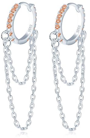 MOOFUN Ohrringe Silber 925 Creolen Ohrring Damen Zirkon Ohrringe mit Doppelschicht Aufhängekette Ohringe Schmuck für Mama Freundin Teenager Mädchen Schwester Frauen Geschenk Geburtstagsgeschenk Orange