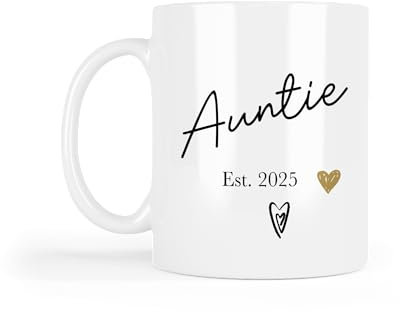 UNIQUEPGIFTS New Auntie Gift, Aunty Mug, Pregnancy Reveal Ideas, New Baby Announcement, 11 Oz White Ceramic, Established 2025 (Auntie Est. 2025 (1 Mug))