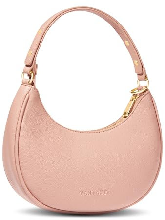 Vantamo Borsa a mezzaluna da donna - Borsa a mezzaluna in ecopelle con antifurto RFID e tracolla regolabile - luna con cerniere dorate e clip anti-borseggio - forma di luna per tutti i giorni