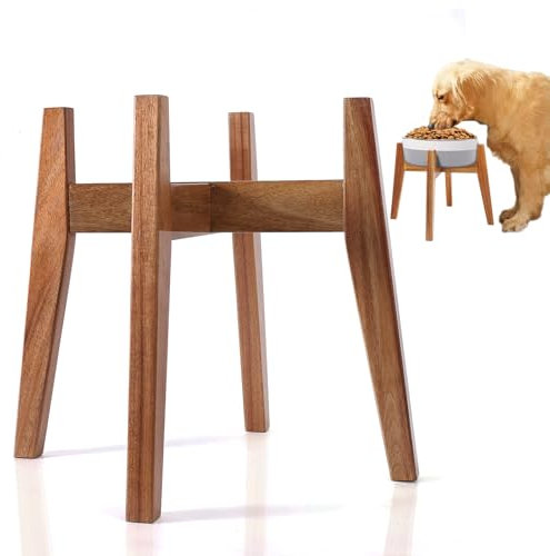Elevated Dog Bowl Stand, Xlarge Raised Dog Bowl Station for Large Breed Pets, Dog Bowl Holder Fits Up to 11 in Width and 14 in Height for Water Fountain and Dishes, Acacia Wooden, Stand Only