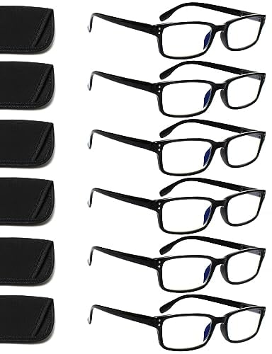 ZOECENT 6 Pack Lesebrille Herren Damen Blaulichtfilter Brille Federscharnier Computer Brillen Schwarz Lesebrillen (6 Schwarz, 2.50, x)