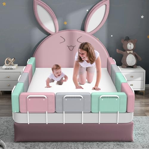 Kidsbuddy 50CM Barrière de Lit Enfant,Barriere de Securite Enfant Lit,Barrière de Lit Anti-Chute Soft Pack,Hauteur Réglable,Facile à Assemble,Protection de Bord de Lit avec Cadre Renforcé,1Pcs,Rose