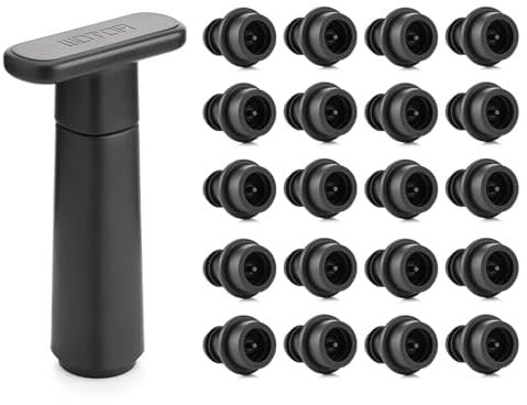 WOTOR Pompe à vide vin avec 20 bouchons, bouchon bouteille vin, réutilisable pour garder le vin frais, accessoires vin