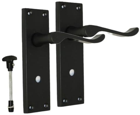Black Bathroom Door Handle with Privacy Lock Set - Victorian Style Internal Thumb Turn Latch for Interior Doors Matt Black Door Handles, Back Plate, 150 x 42mm, Door Handles Set 1