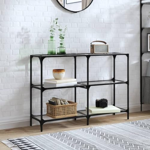 NQJIBUE Tables Konsolentisch mit transparenter Glasplatte, 118,5 x 30 x 81 cm, Stahlakzentische