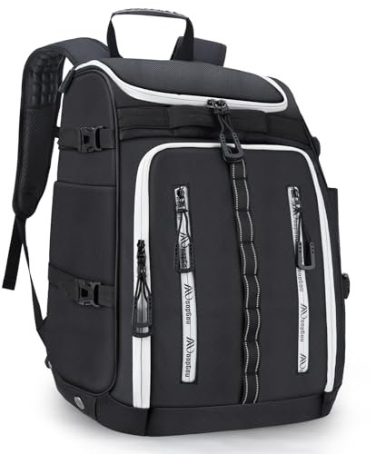 Skischuhtasche, 60L Skischuh-Reiserucksack, Wasserdichte Skitasche für Skischuhe, Skihelm, Schutzbrillen, Handschuhe, Bekleidung und Skiausrüstungszubehör für Männer, Frauen und Jugendliche – Schwarz