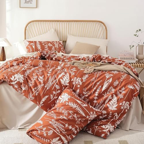 Freyamy Housse de Couette Floral 240x260+2 Taie d'oreiller 65x65cm Caramel Blanc Fleurie Imprimé Parure de lit 2 Personnes Adulte Fleurs Sets de Housse Couette en 100% Microfibre avec Fermeture Éclair