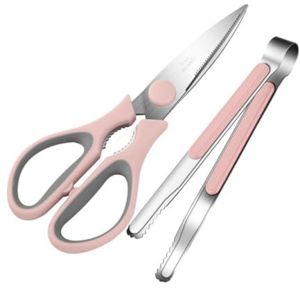 PHENOFICE Küchenschere Und Küchenzange Satz Für Fleischklammern Grillklammern Hühnerscherenschneider Geeignet Für Salat Kuchen Brot Und Grillgut Ergonomischer Griff Für Bequemes Handgefühl