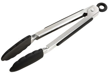 Wiltshire Mini Silicone Kitchen Tongs 18cm, Cooking & Serving Tongs, Salad & BBQ Tongs, Stainless Steel, Heat-Resistant Utensil, Non-Stick, Non-Scratch Tip, Midnight Black, 21x2.2x3.2cm