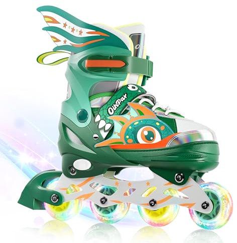 Verstellbare Inliner für Kinder – 4 Größen, mit leuchtenden Rädern, ideal für Anfänger und maximalen Spaß beim Skaten (Grün, L)