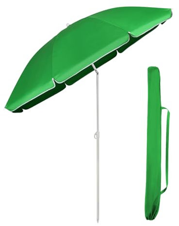 Sekey® 1.8m Beach Umbrella with Cover, Portable Tilting Garden Parasol Umbrella, Small Parasol for Beach/Pool/Patio, Round Sunscreen UV20+ Green