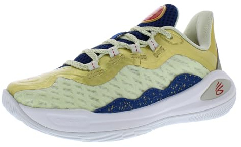 Under Armour Boys' Curry 11 CM Basketball Shoes, Lemon Ice/Metallic Gold/Red - 300, 5 Big Kid