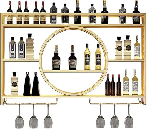 Weinregal Hängend,barschrank Ecke Hausbar Regal Bar Regal Wand Schwarz Weinregal Hängend Wand Alkohol Regal Stehend Mini Bar Kühlschränke(Size:100 * 15 * 80cm,Color:Gold)