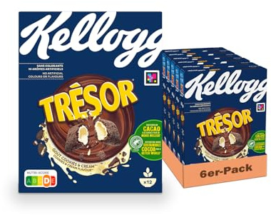 Kellogg's Tresor Cookies & Cream (6 x 375 g) – knusprige Frühstückscerealien mit schmelzender Creme-Füllung mit Sahnegeschmack – Tresor. Crazy Tasty.