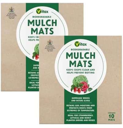 Vitax Biodegradable Mulch Mats for Strawberries, Lettuces, Shrubs, Plants, Roses & Newly Planted – Pack of 10 Mats – Eco-Friendly Weed Control, Moisture Retention, & Soil Protection (Two Pack)