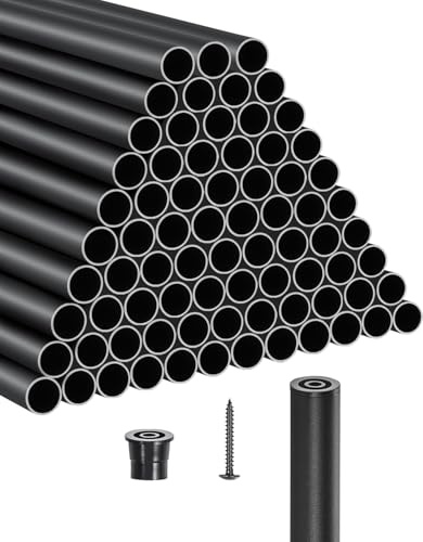 VEVOR Balaustre per Scale in Alluminio, Ringhiera in Metallo Tondo Impermeabile per Ponte Cavo con Tappi e Viti, per Scale, Portico, Patio, Recinzione, Nero da 19 x 813 mm, 101 Pezzi
