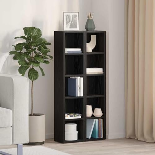 CD Storage Tower Rack Set of 2, Media Storage Cabinet CD Shelf Black Oak 21x16x93.5 cm Engineered Wood