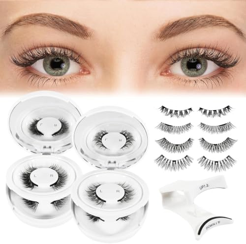 IHONYI 4 Pairs Magnetic Eyelashes, Reusable Magnetic Eyelashes with Applicator, Magnetic Lashes without Eyeliner Natural Look, No Glue Remover Needed Magnetic Lash Kit Easy to Wear and Remove