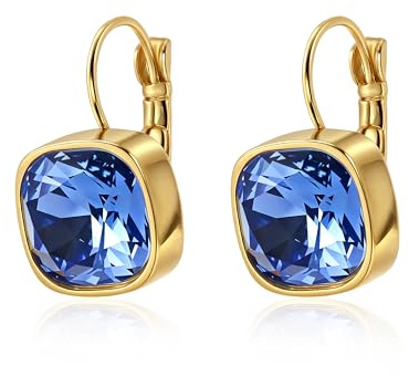Bunte Kristall baumeln Tropfen Ohrringe für Frauen, 18 Karat vergoldete zierliche Huggie Hoop Vintage Square Geometrie Schmuck Geschenke für Frauen